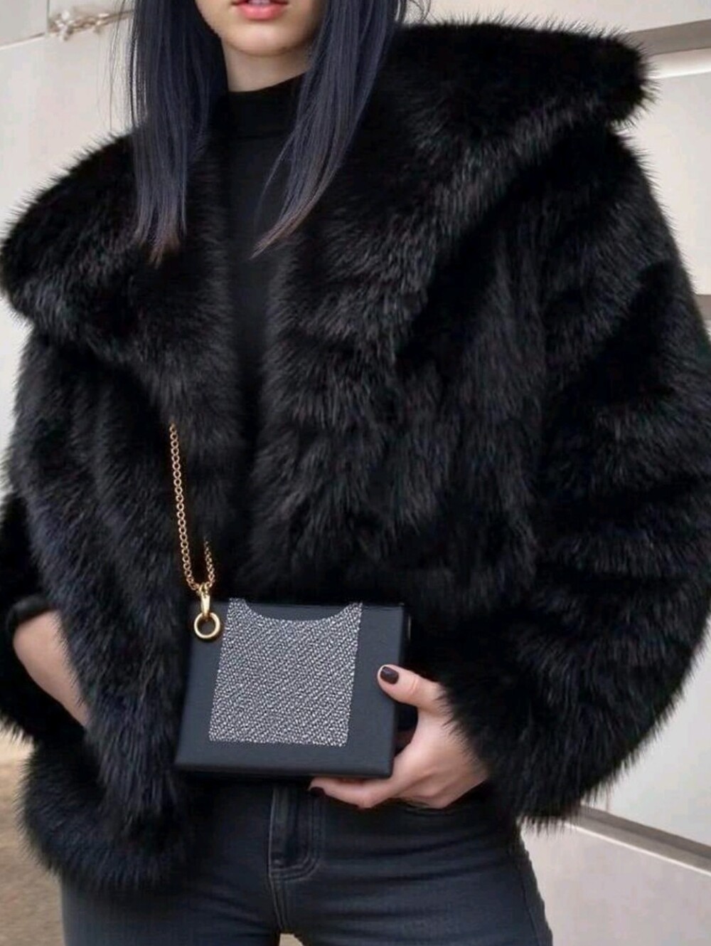 Autumn/Winter New Thick Faux Fur Collar Faux Fur Lined Mid-Length Fashion - Picture 3 of 10